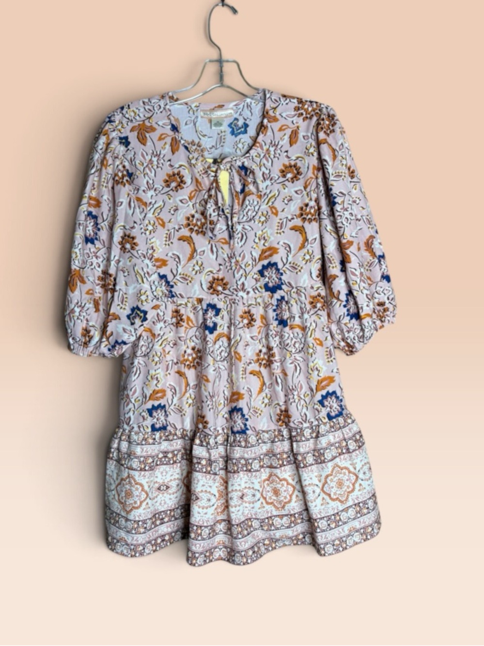 B.O.G Collective XS Boho Floral Border Print Mini Dress NWT